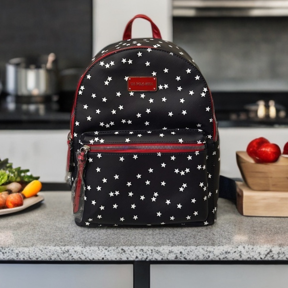 U.S. Polo Assn. Small Black and Red Star Backpack - Picture 1 of 6